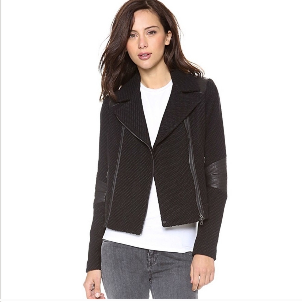 SALE!!! Vince Lamb Leather Wool Tweed motto jacket